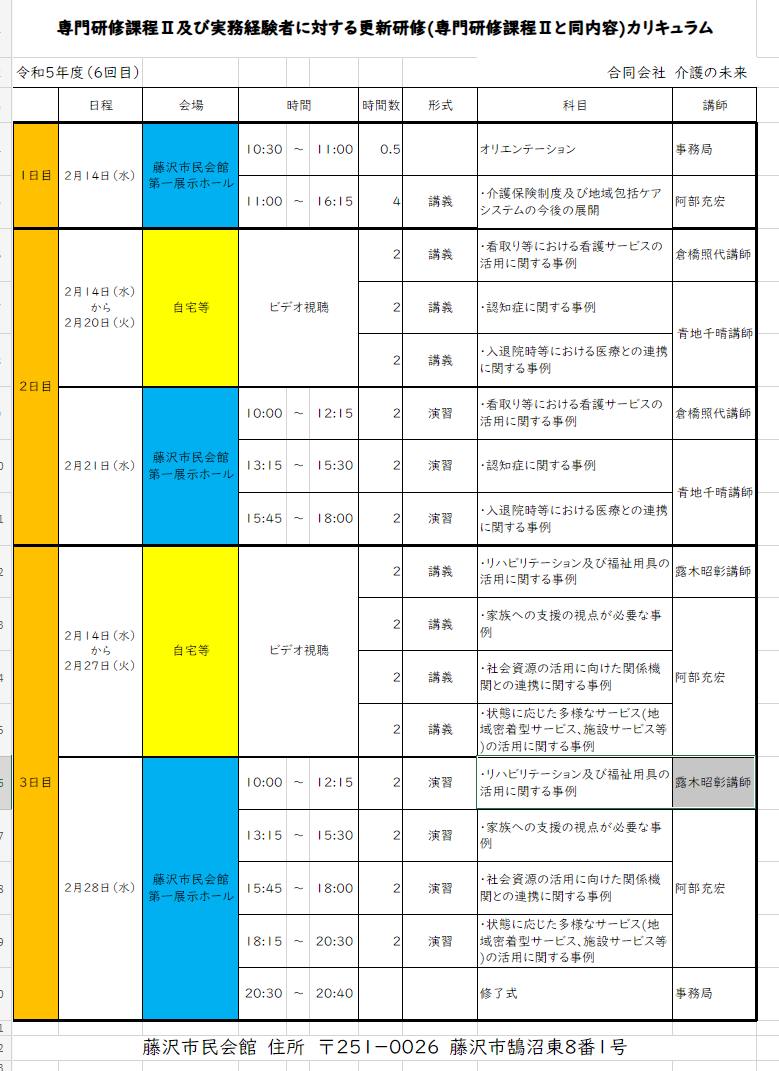 【 １４０１ 】 ケアマネ更新研修　「専門Ⅱ」　2月14日よりスタート