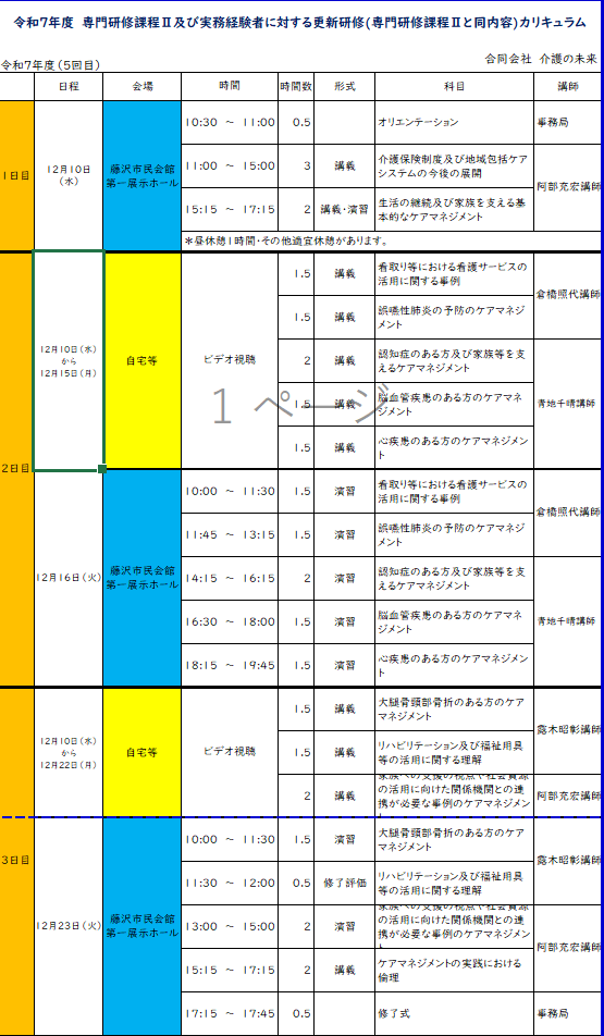 【 ２００９ 】 明日 10月1日より専門Ⅱ研修（受付スタート）